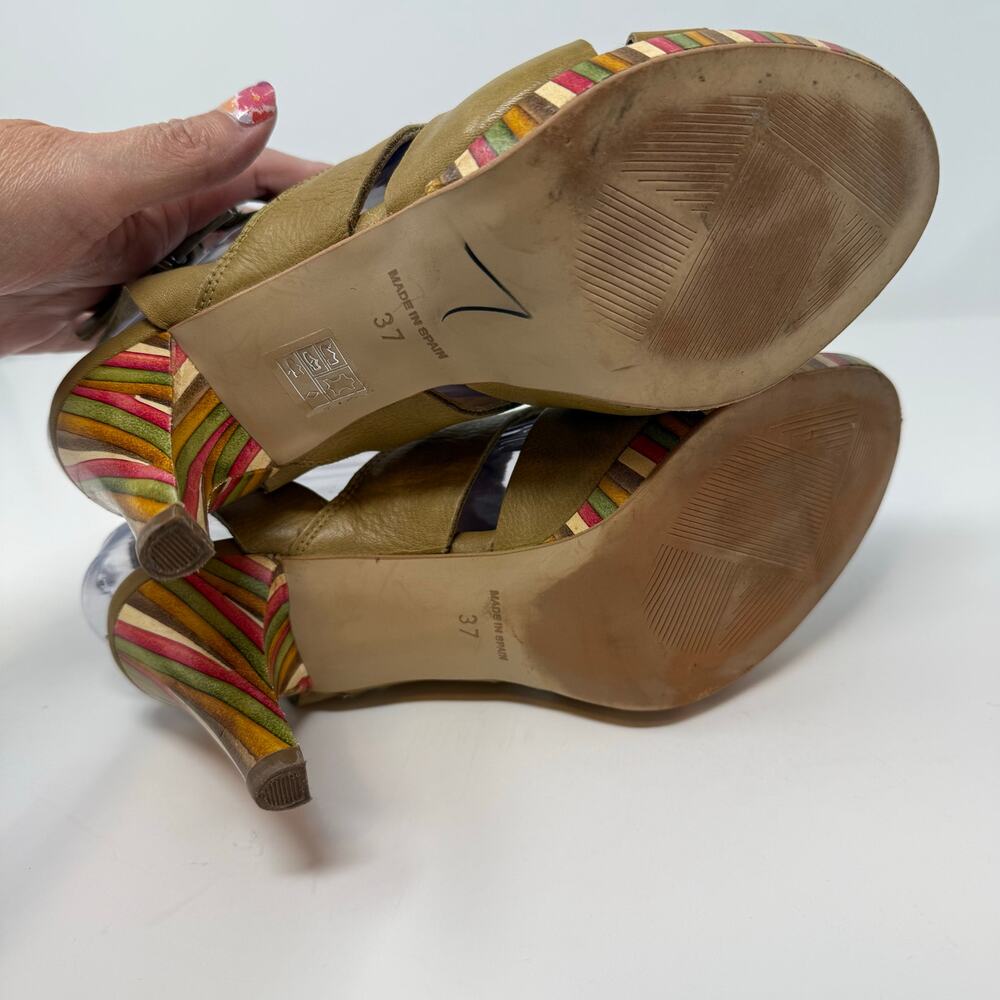 Anthropologie Schuler & Sons Ankle Strap Sandals Women's 37 (7) Camel Tan - Picture 9 of 12